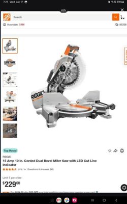 RIDGID R4113
15 Amp 10 in. Corded Dual Bevel Miter Saw with LED Cut Line Indicator