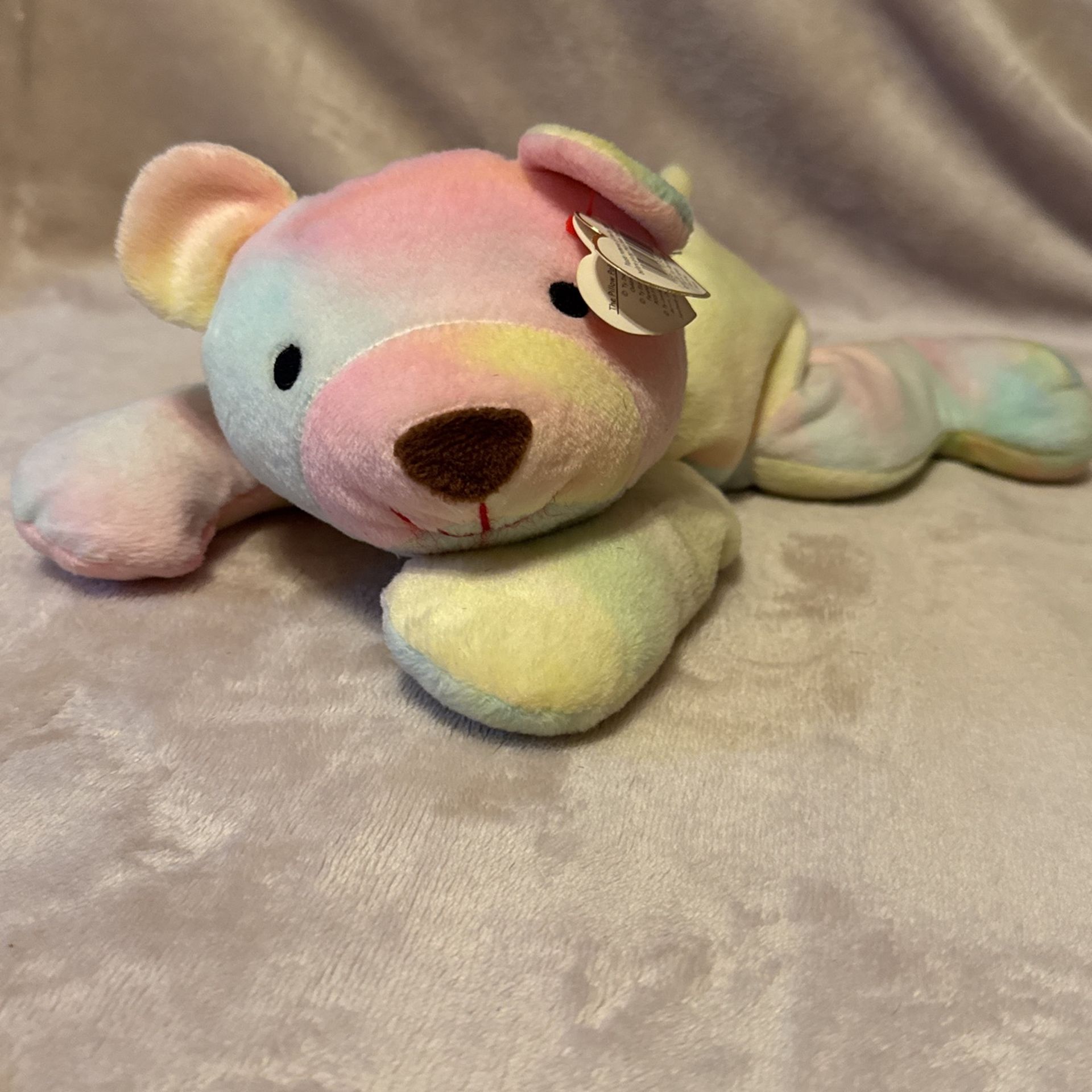1998 Ty Pillow Pals Bear Sherbet With Heart Tag Brightly Tie Dyed Stuffed