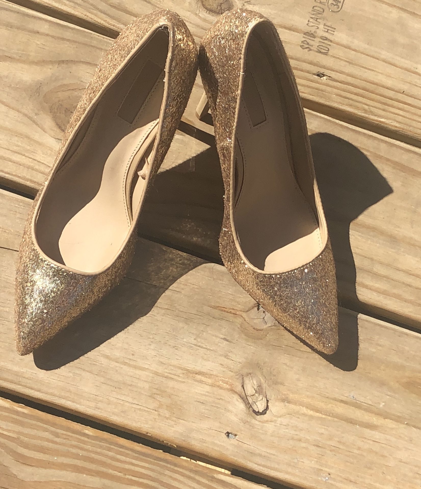 Gold sparkle heels