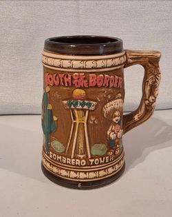 South of the Border Sombrero Tower Ceramic Beer Mug Brown Embossed Painted