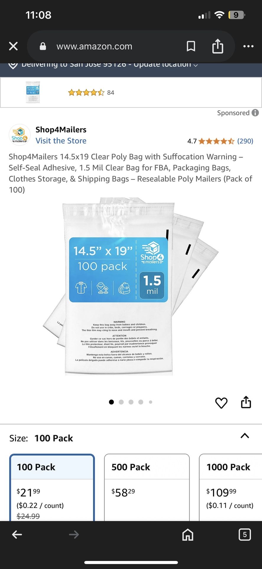 Shop4Mailers 14.5x19 Clear Poly Bag with Suffocation Warning – Self-Seal Adhesive, 1.5 Mil Clear Bag for FBA, Packaging Bags, Clothes Storage, & Shipp