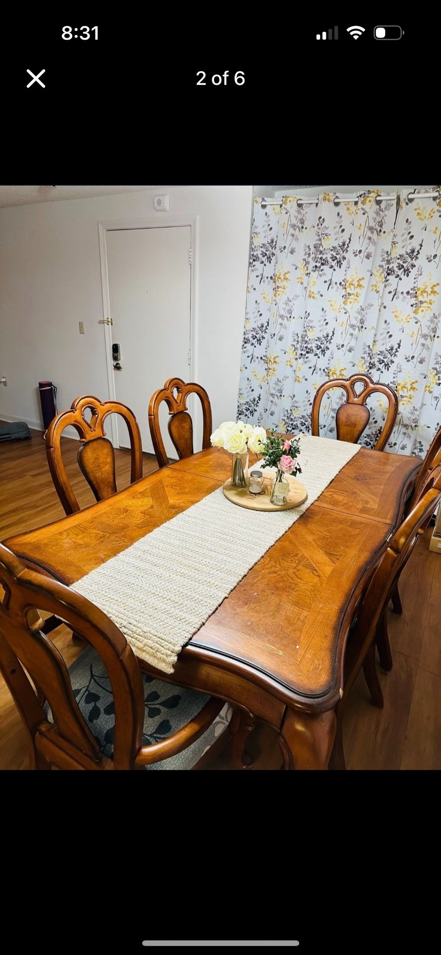 Extendable Dining Table With 6 Chairs Included -Seats Upto 8