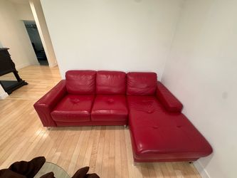 Red Leather Sectional Sofa with Chaise