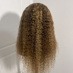 28” 13x4 Lace Front Deep Wave Wig, Colored: Honey Blonde 4/27 Highlighted/Ombre