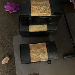 3 Chines Wood Boxes  Big /med/small With Laches Chins Print On Top