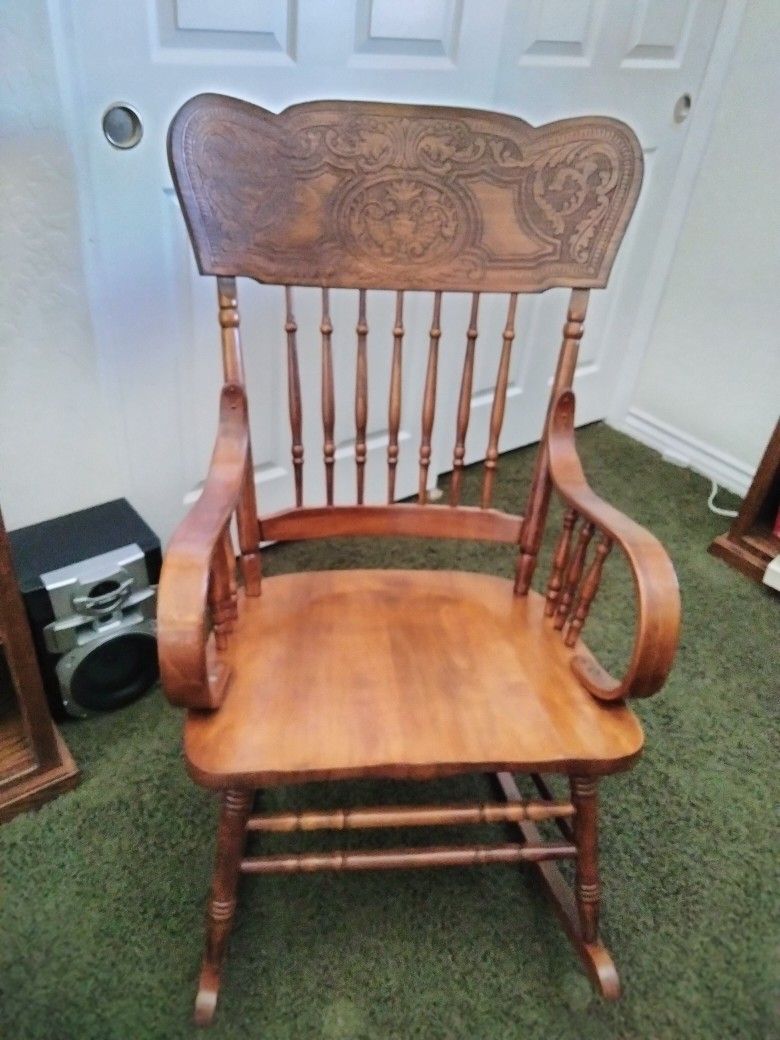 Antique Oak Rocking Chair Wood Perfect Heavy 