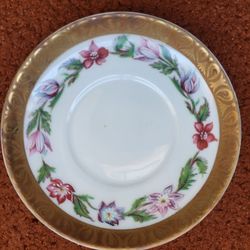 Gold Trim With Floral Boarder In Purple,  Blue, Yellow And Red Saucer