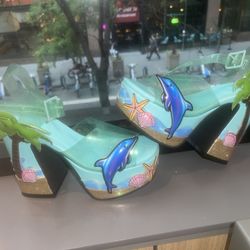 Dolls Kill Delia’s She’s A Catch Beach Platform Heels 