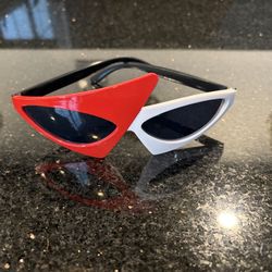 Retro Sunglasses 80's Style Asymmetric Red & White Back to the Future Shades