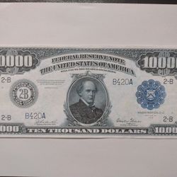 FOR SOUVENIRS COLLECTION & DESIGN**HIGH PAPER COLLOR PRINT FEDERAL RESERVE NOTE"$10,000**27x11.8CM**TWO (2) PIECE OF PAPER**