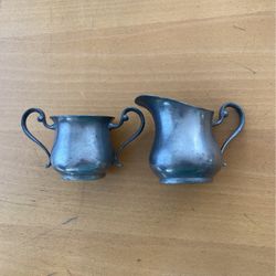 Antique /Mid Century Real Dutch Pewter Cream And Sugar Set 