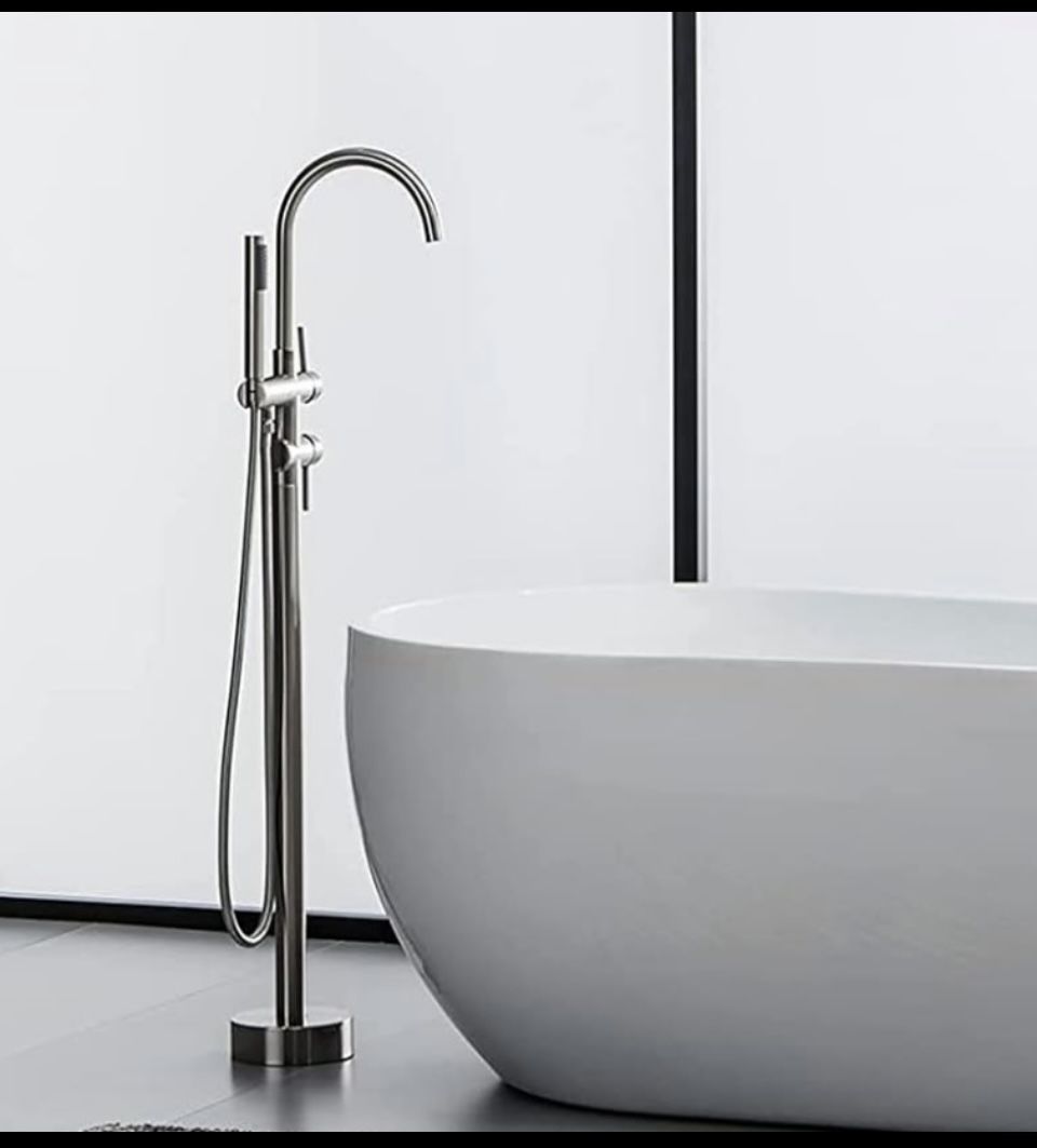 New Other TapLong Freestanding Floor Mount Bathtub Single Handle Hand Shower Faucet, Brushed Nickel