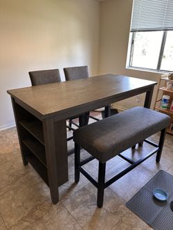 Dining Table Set, Counter Height With Bench And Chairs.
