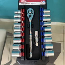  Hyper Tough 22-Piece 1/2” Drive Ratchet & Socket Set – SAE & hMetric