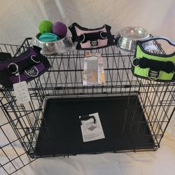 Brand new 30" Med' Lrg  Dog -Cat Crates,  2 Door Folding Puppy Kennels Animal Cage With Tray $50 /Add A Bed $10  Jaula De Mascota 