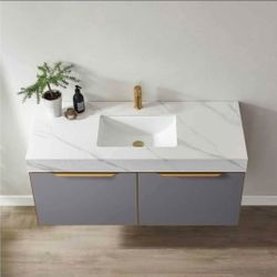 Vinnova 48” Floating Vanity with Countertop and Mirror, Brand New