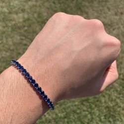 14k White Gold Plated Blue Premium Tennis Bracelet 4mm Men’s Women’s