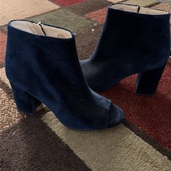 Nine West Blue Open Toe Velvet Heels