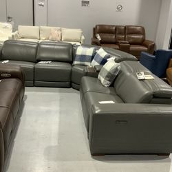 Karson Leather Power Reclining Sectional With Power Headrests