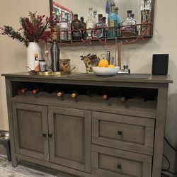 Bar Server Cabinet with Built-in Wine Rack plus Back Bar Mirror