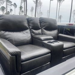 🎥🍿Allure Theatre Leather Recliner 65” Couch Black