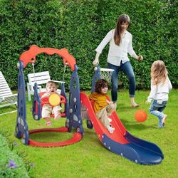 Kids Slide 3-in-1 and Swing Set Toddler Climber Playset Indoor Outdoor Playground, Blue Red,NEW