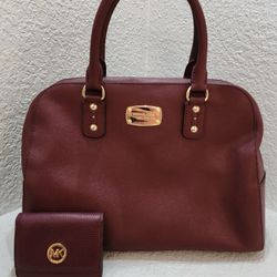MICHAEL KORS BURGUNDY PURSE & MATCHING WALLET