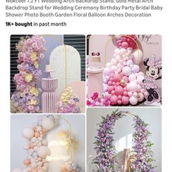 Wokceer 7.2 FT Wedding Arch Backdrop Stand, Gold Metal Arch Backdrop Stand for Wedding Ceremony Birthday Party Bridal Baby Shower Photo Booth Garden F