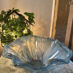 Clear Blue Heavy MURANO art Glass Bowl