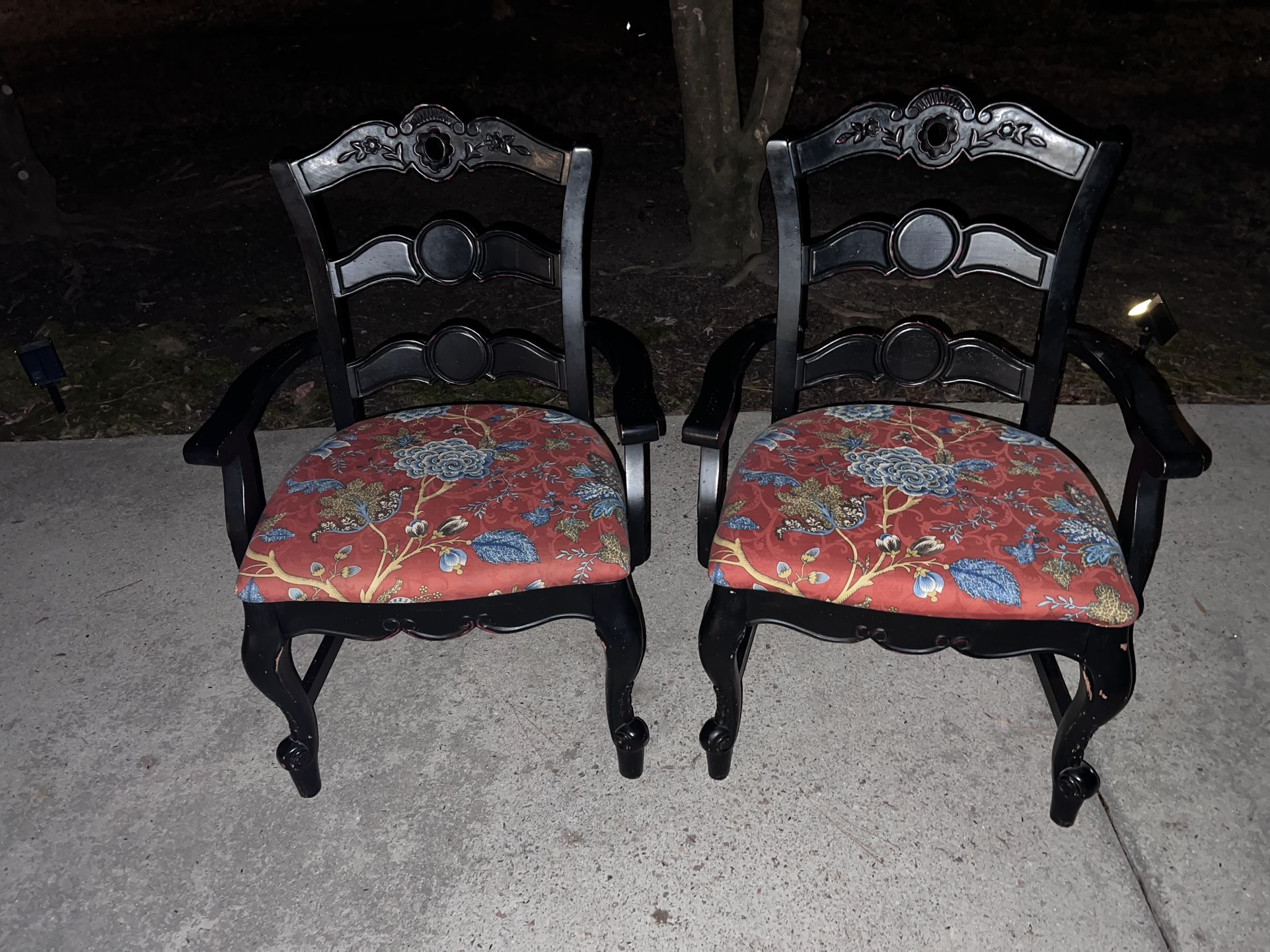 Amazing Pair of Farmhouse French Country Distressed Ladder Back Dining Armchairs