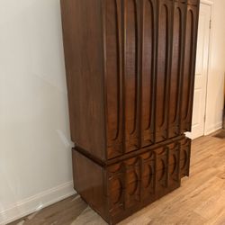 Tobago Brutalist Midcentury Walnut Armoire Highboy Dresser