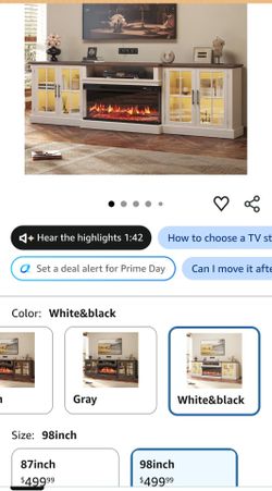 98" Farmhouse TV Stand with 36" Fireplace for TVs up to 100", Media Entertainment Center with Adjustable Shelves and Large Storage Cabinets, for Livin