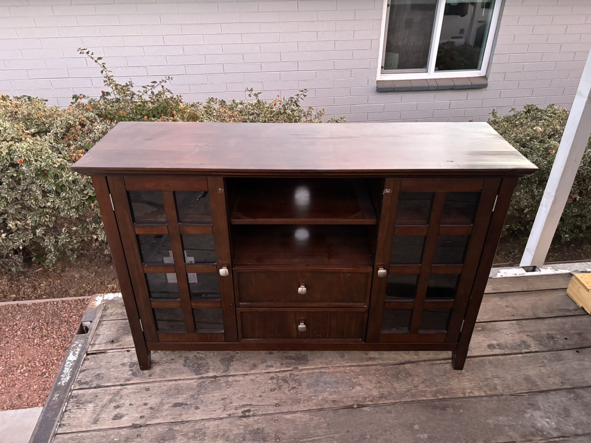 Solid Wood Entertainment Console / TV Stand - Glass Doors & Storage