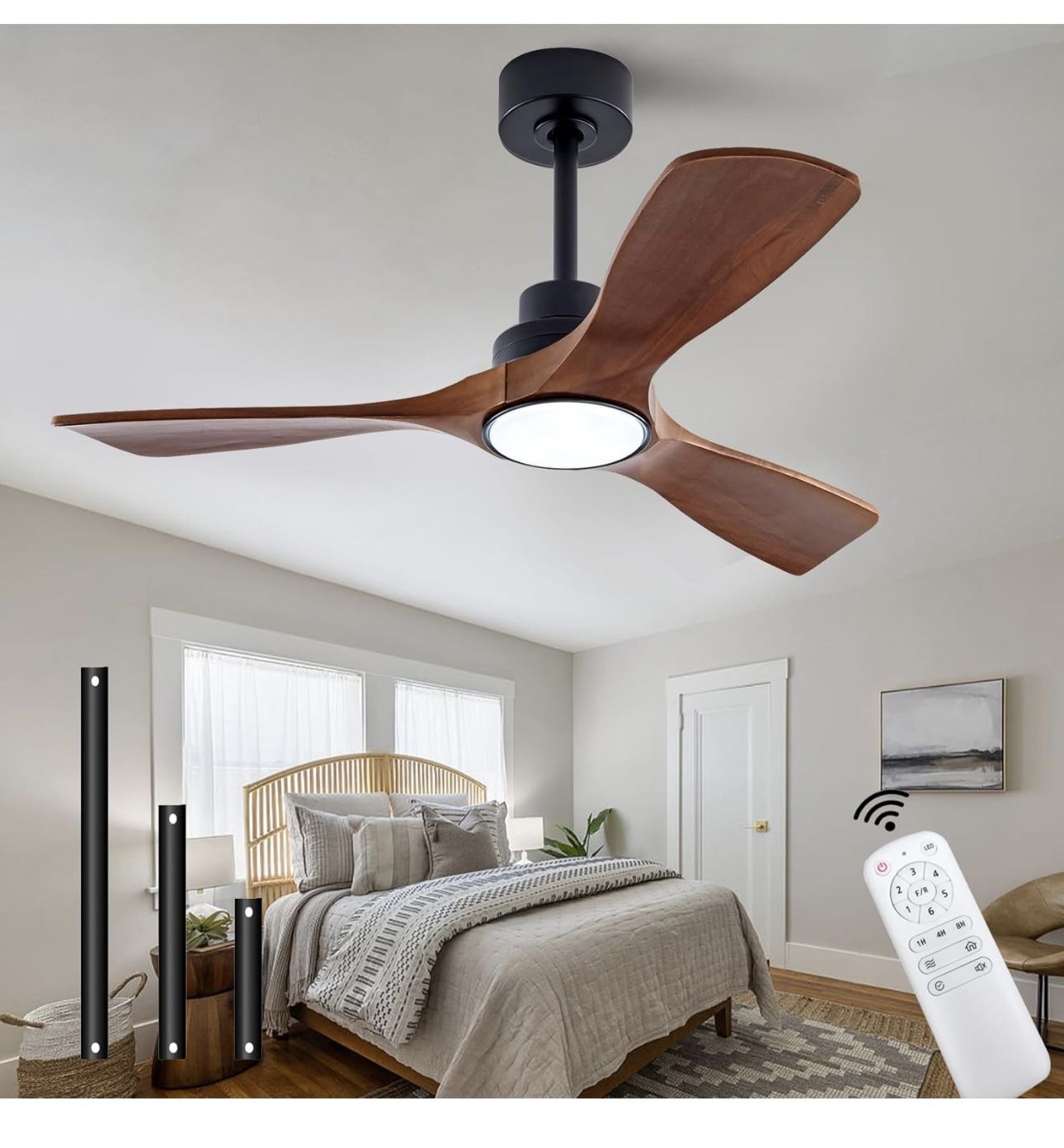 42" Wood Ceiling Fan with Lights Remote Control,Quiet DC Motor 3 Blade Ceiling Fans for Patio Living Room, Bedroom, Office,Indoor Outdoor(Black+Dark W