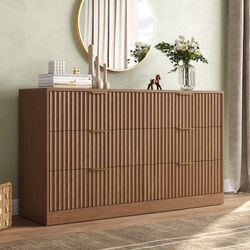6-Drawer Wood Dresser with Gold Handles