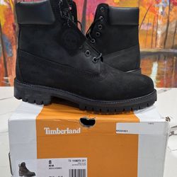 Timberland 6" Premium Waterproof Black Nubuck Boots Size 8 Men's