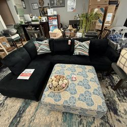 Brand New Black Velvet Sectional Sofa 