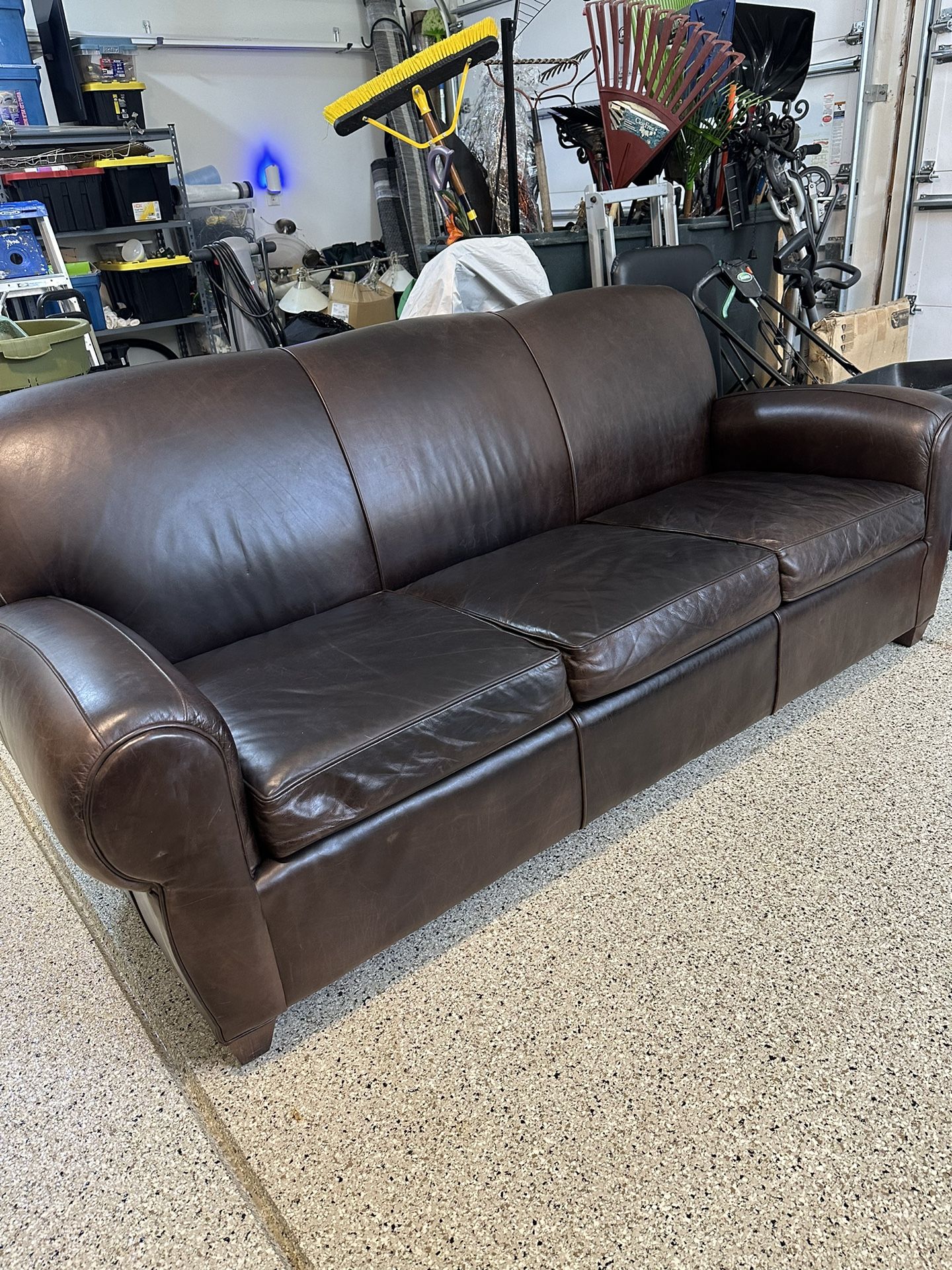 Pottery Barn Leather Sofa / Couch - Espresso Brown
