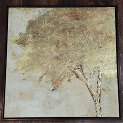 Framed Canvas Painting Gold Tree 20x20