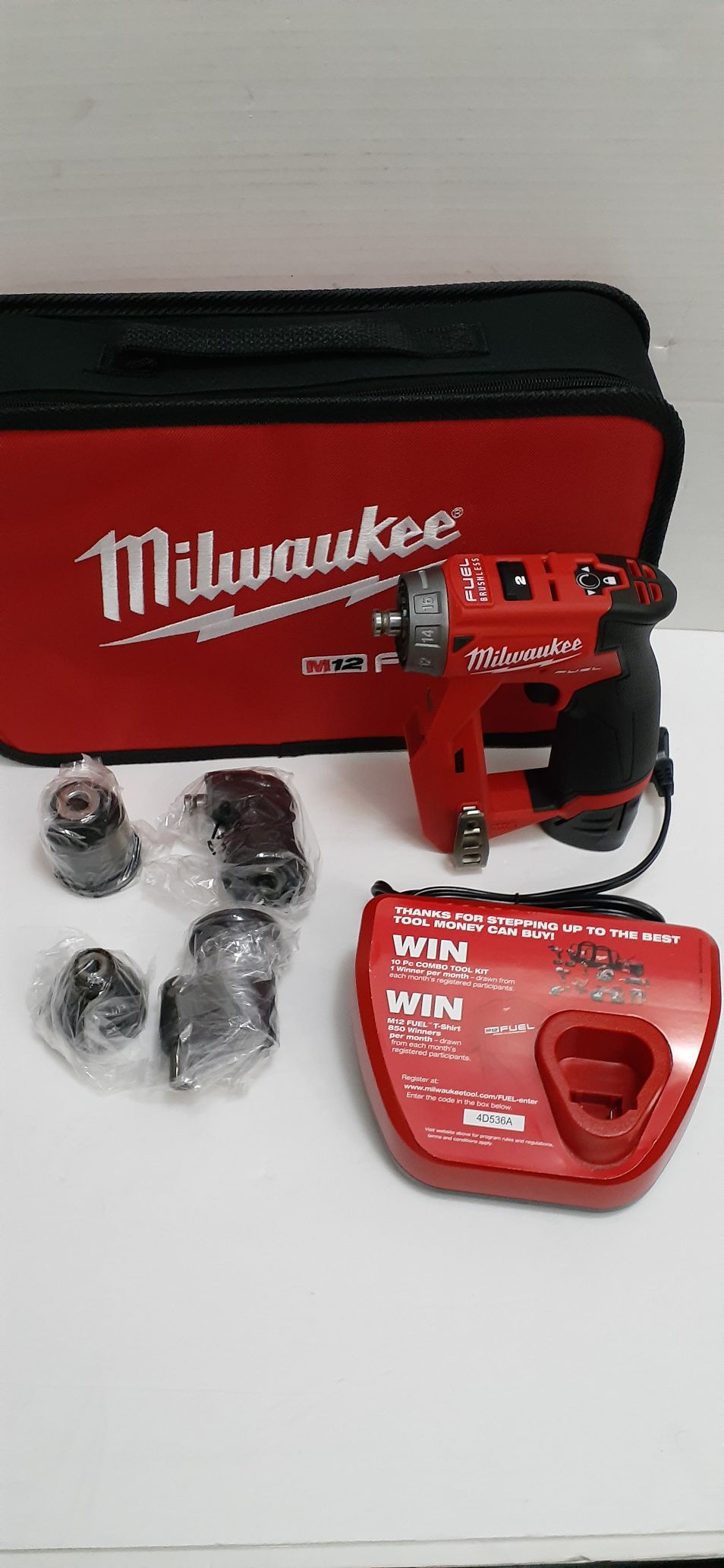Milwaukee M12 FUEL 12-Volt Lithium-Ion Brushless Cordless 4-in-1 Installation 3/8 in. Drill Driver Kit with 4-Tool Heads brand new nuevo