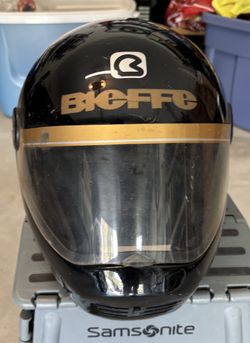 Vintage Bieffe Motorcycle Helmet – Made in Italy – Retro Black/Gold – Medium 58