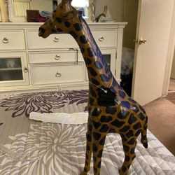 Vintage Leather Giraffe Statue 