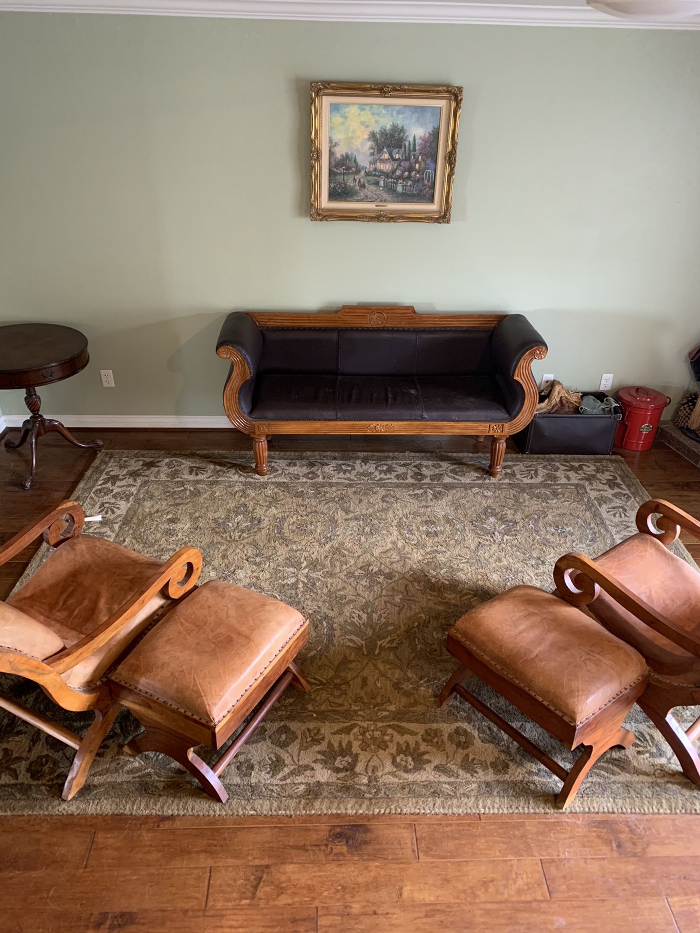 Leather couch and Camel leather chairs