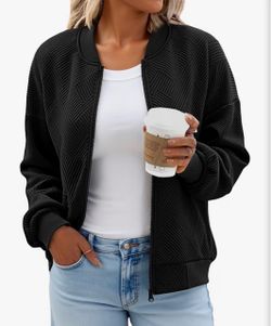 Women’s Size XL Textured Casual Lightweight Zip Up Bomber Jacket , Black, NEW