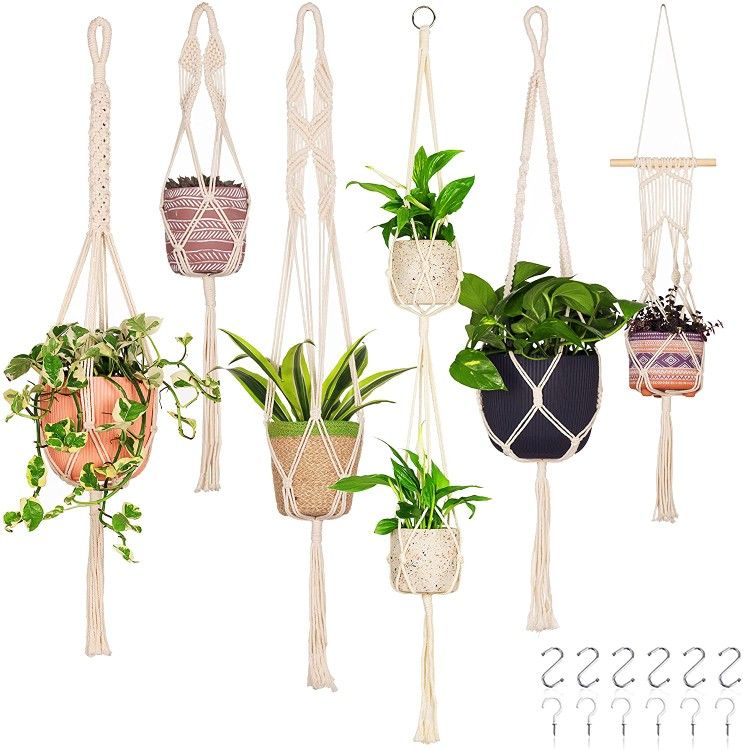 Nook Theory 6-Pack Handcrafted Macrame Plant Hanger - Hanging Planters Indoor Outdoor Home Décor - Hanging Plant Holder - Decorative 