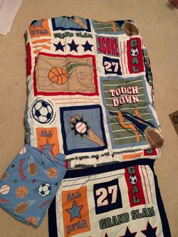 Full comforter and sheet set; sports themed