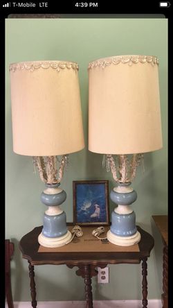 Vintage Nardini Studio Hollywood Lamps Matching Blue Crystal Pair