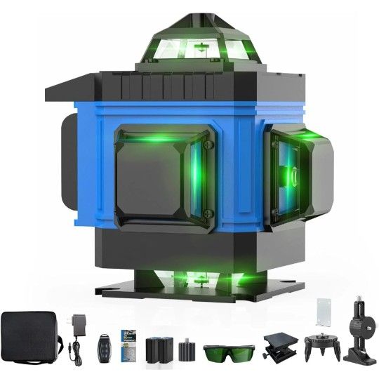 AZZUNO Laser Level 360 Self Leveling Green Beam with LCD Screen, 4x360 lazer leveler tool, Rechargeable Battery & Magnetic Base for Construction