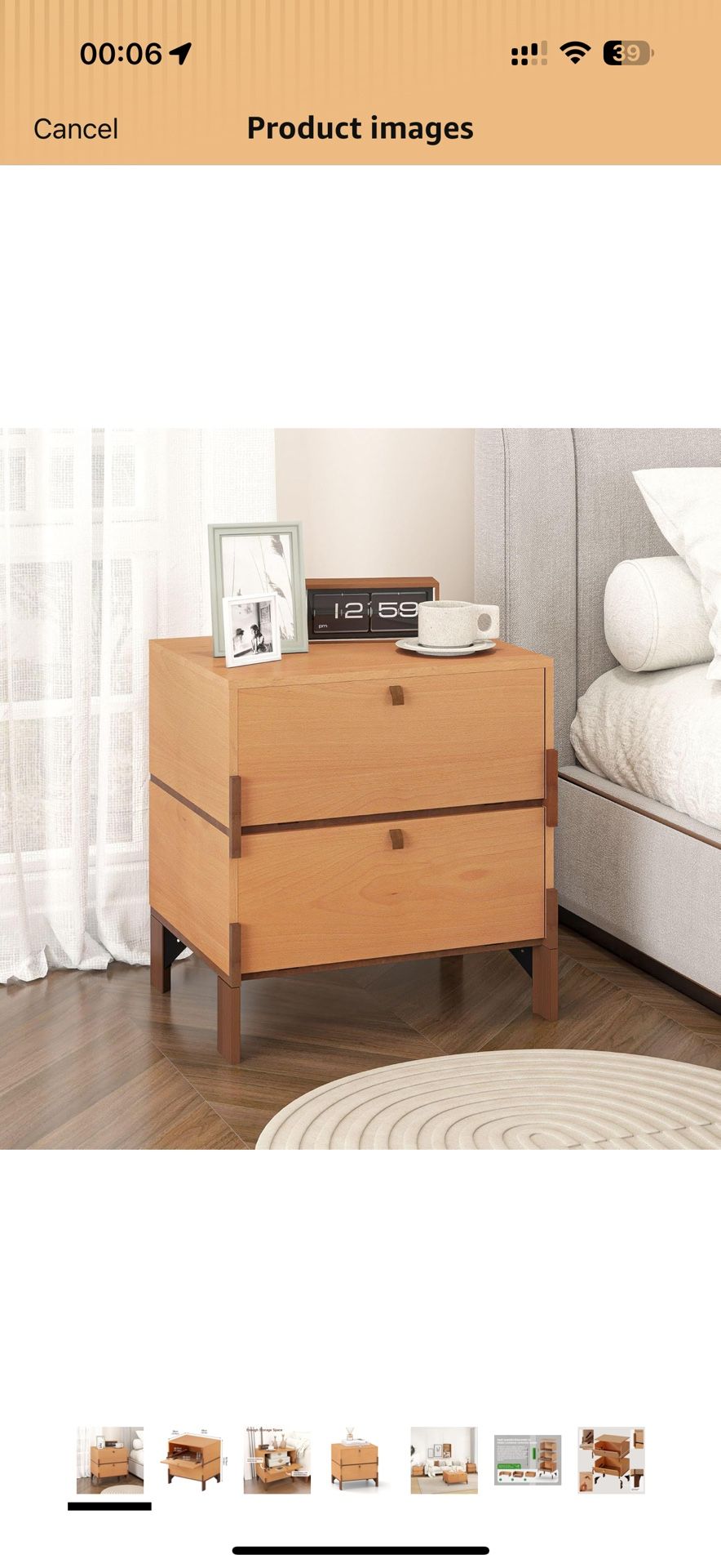 Sebastack Night Stand, Easy Assembly Bedside Table with 2 Storage Drawers, Mid-Century Style Wood End Table for Bedroom, Dormitory, Basswood Color