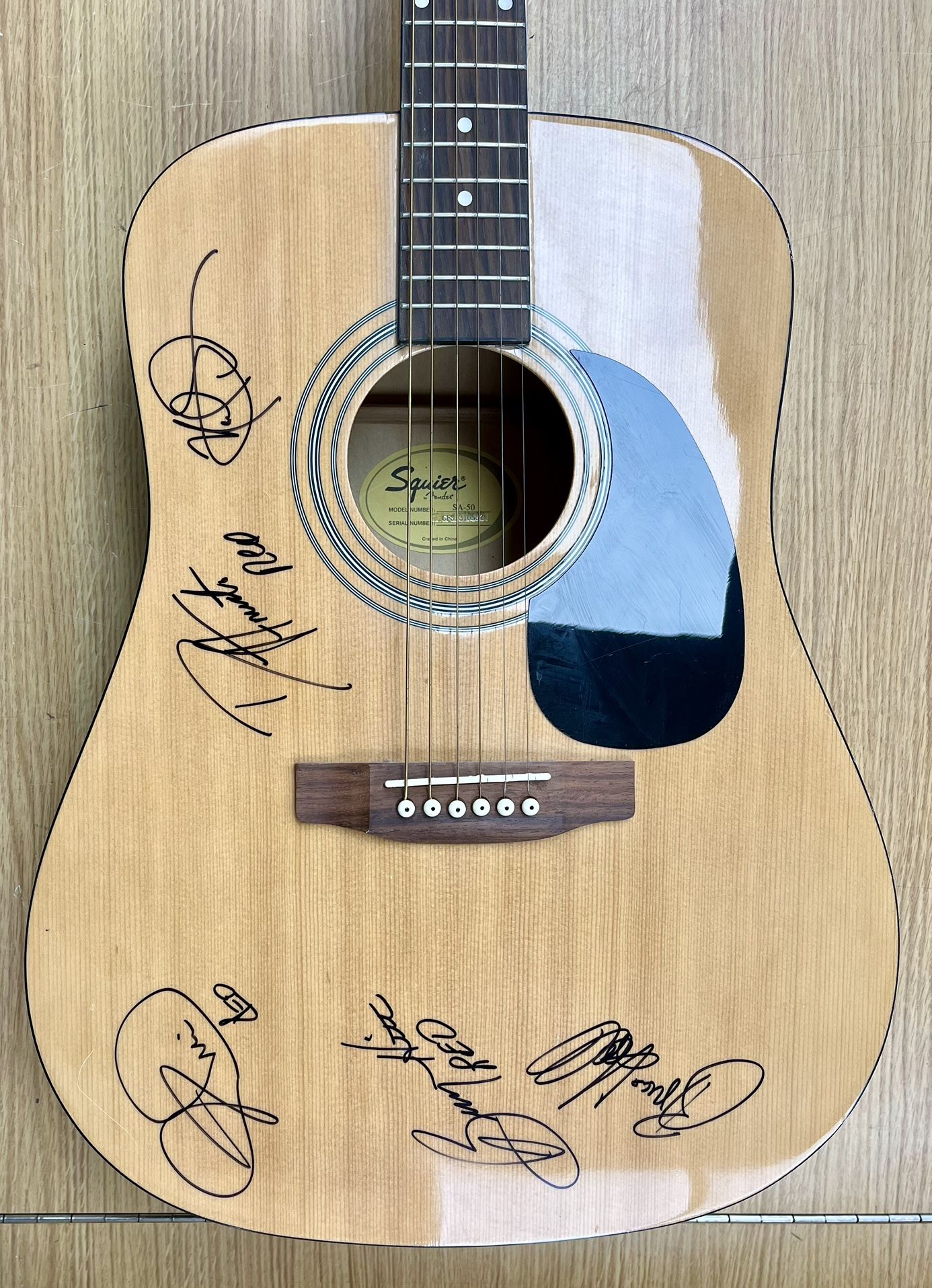 REO Speedwagon Full Band Signed Squier SA-50 Acoustic Guitar